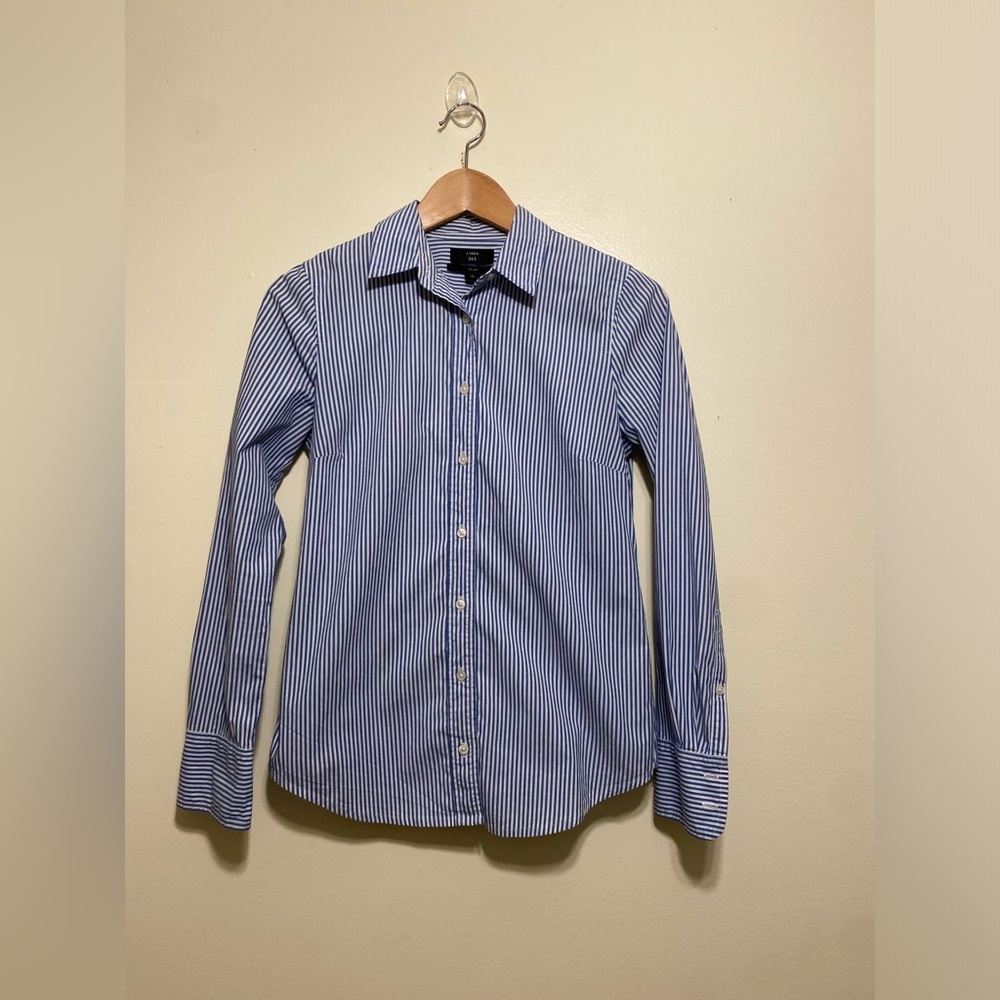 J. Crew Blue and White Striped Dress Shirt. Slim fit . Size 0 . Style J8738